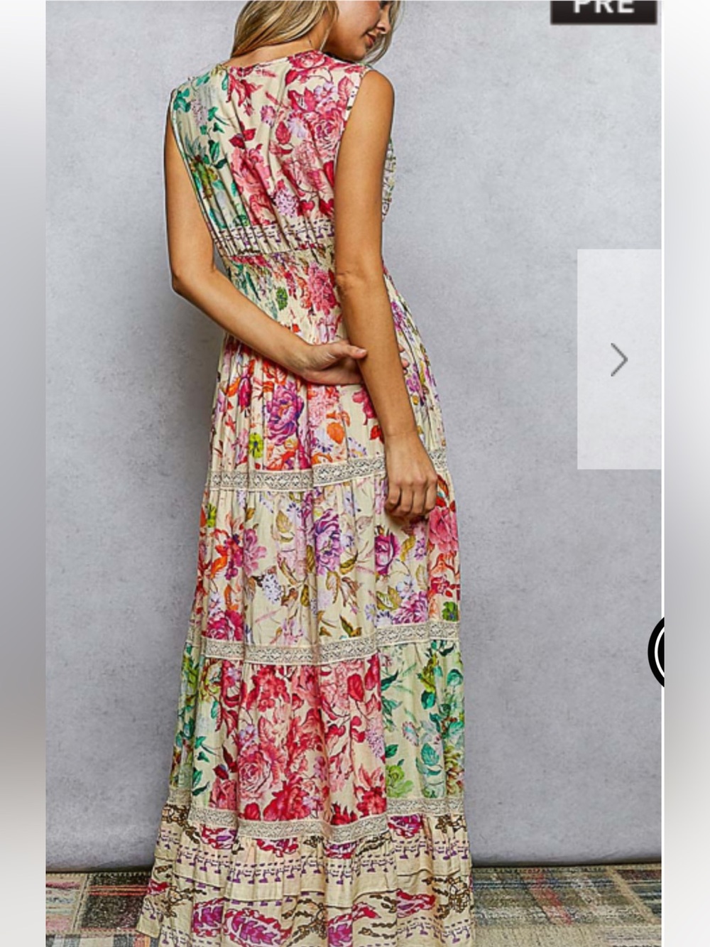 POL Cream Maxi Dress with Multicolor Floral Patchwork - Picture 2 of 6